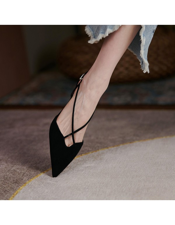 Sandals 2021 new female summer fashion pointed Baotou thin heel high heels back empty fairy style sweet single shoes