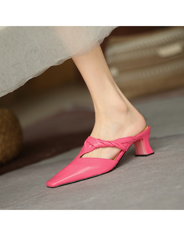 French retro Baotou square heel slippers 2021 comfortable summer wear soft fairy bow THICK HEEL SANDALS