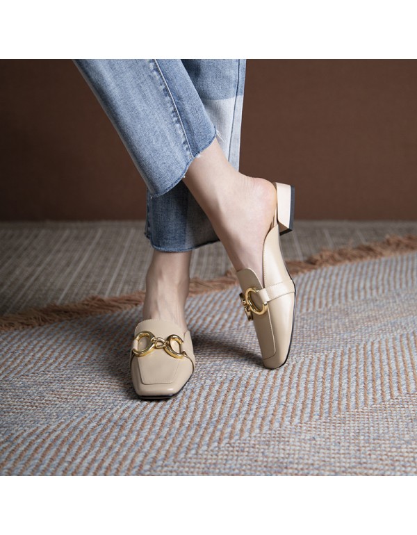 2021 autumn Muller shoes summer flat bottom wearing Baotou half slippers fairy lazy women's shoes Korean sandals