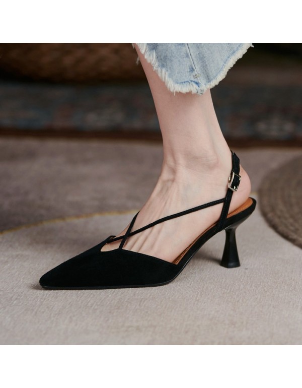 Sandals 2021 new female summer fashion pointed Baotou thin heel high heels back empty fairy style sweet single shoes