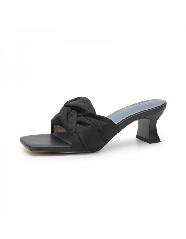 Net red same simple Korean version of women's sandals with medium heels and thin heels 2021 summer new temperament women's slippers with medium heels 