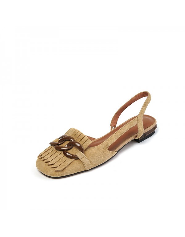 Retro tassel Baotou sandals women's 2021 new summer metal thick heels women's shoes hollow flat shoes women's summer 