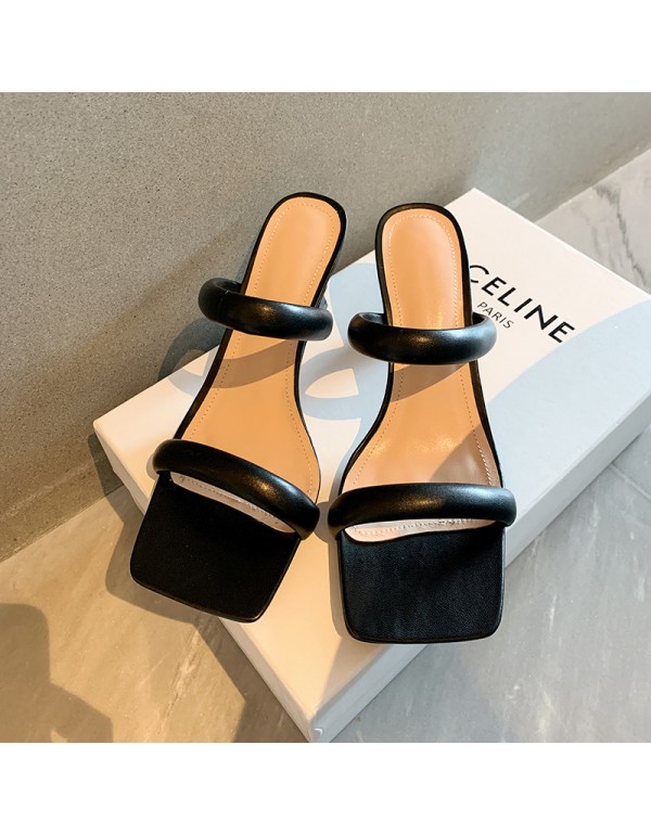 2021 new summer net red ins trendy square head sandals women wear fashionable high-heeled sandals and White Roman shoes