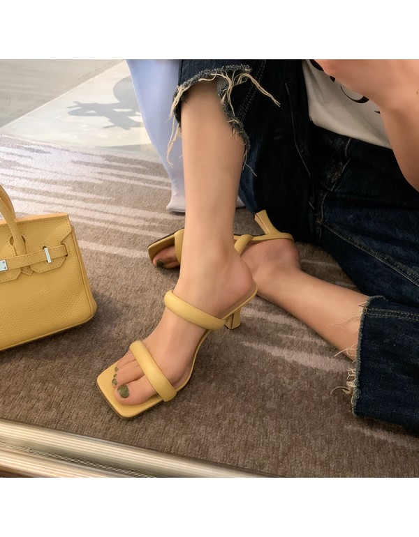 2021 new summer net red ins trendy square head sandals women wear fashionable high-heeled sandals and White Roman shoes