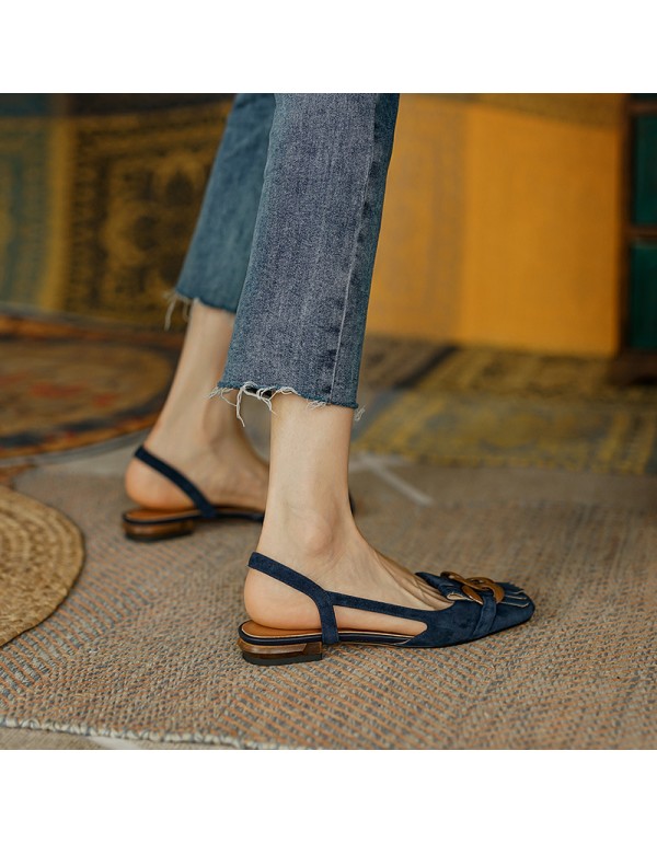 Retro tassel Baotou sandals women's 2021 new summer metal thick heels women's shoes hollow flat shoes women's summer 