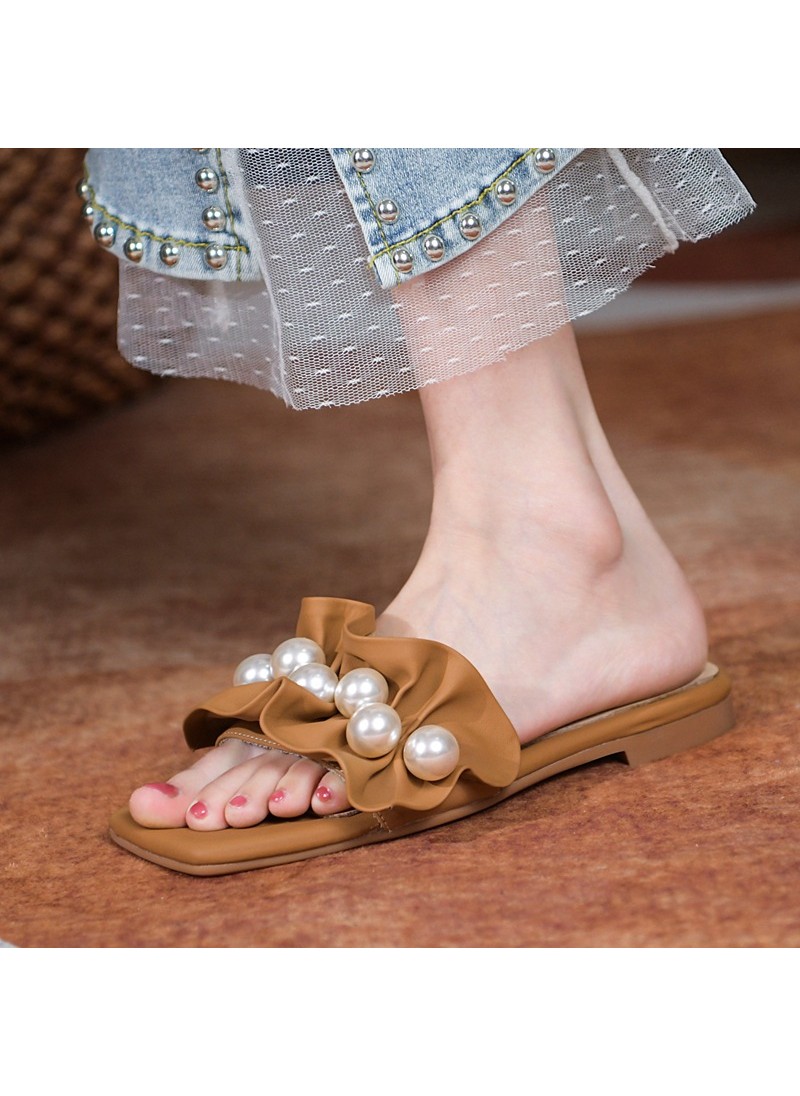 Flat slippers women wear 2021 New Pearl fairy styl...