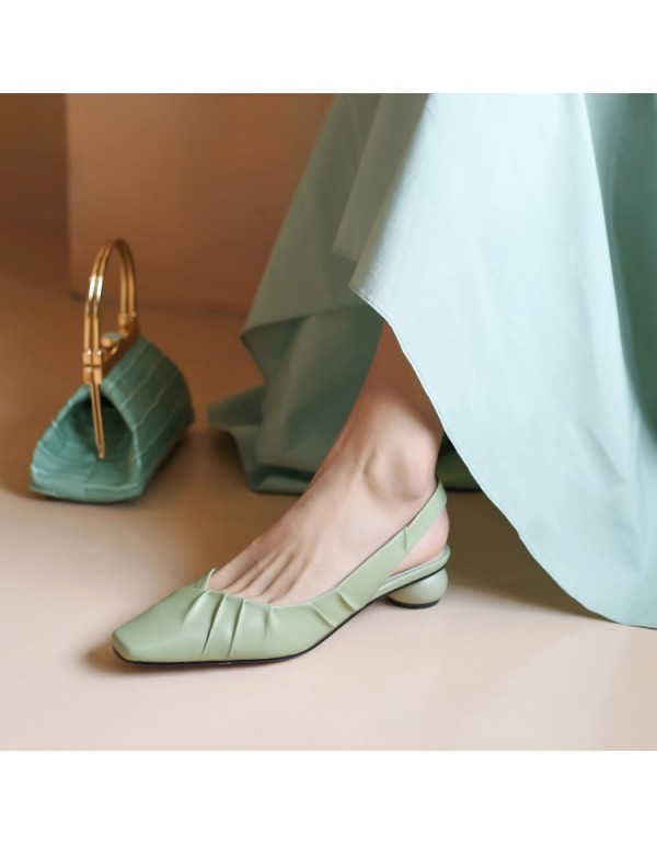 Cowhide versatile fairy style square sandals women...