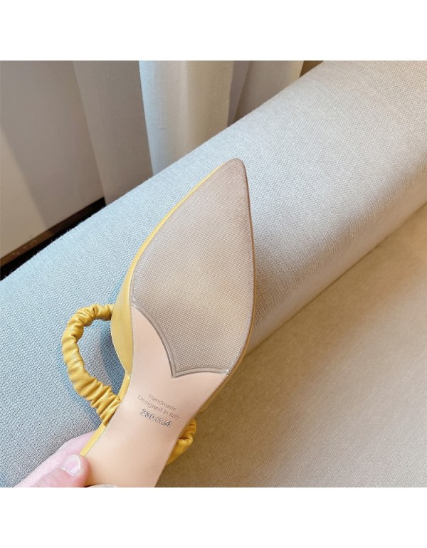 Summer 2020 women's wear medium heel thick heel Baotou Mueller comfortable women's shoes pointed fashion cowhide women's sandals 