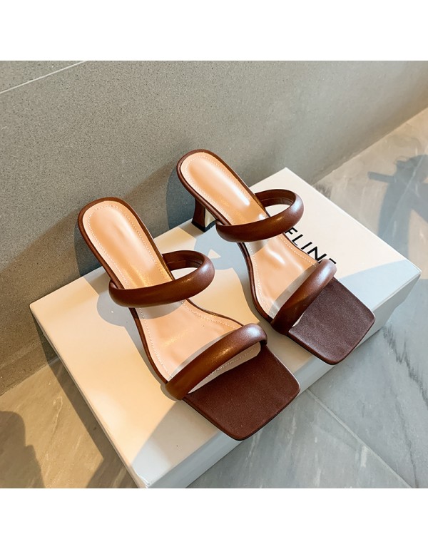 2021 new summer net red ins trendy square head sandals women wear fashionable high-heeled sandals and White Roman shoes