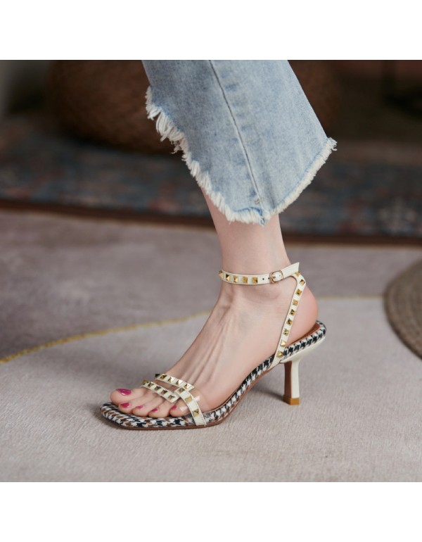 Summer one line buckle sandals women's fashion mid...