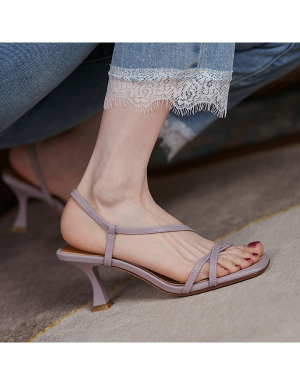 2021 spring and summer new Korean one line sandals female summer high heels fairy style thin heel comfortable thin belt shoes
