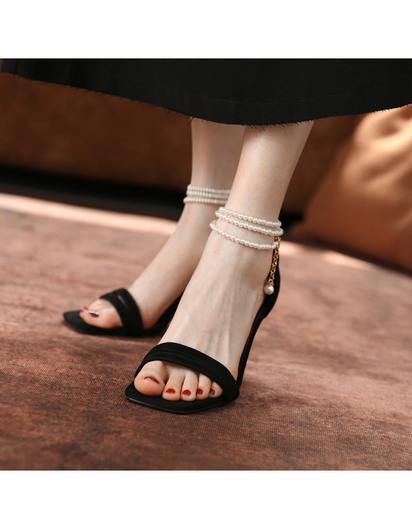 Simon 2021 summer fairy temperament French retro pearl fashion sandals Roman high heels