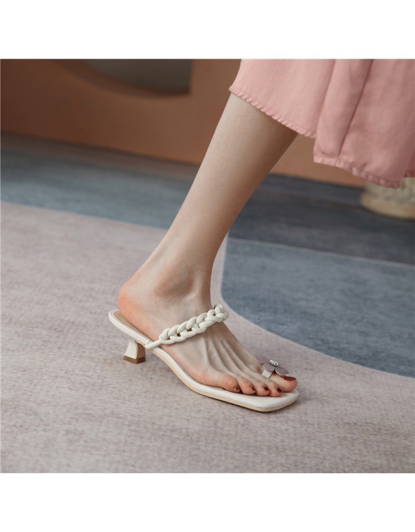 Ximan 2021 summer new small fresh flower cover toe woven one-sided belt purple sun series, wearing beach high heels