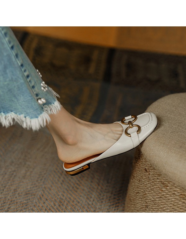 French retro Baotou slippers women's summer outer middle heel 2021 new square head lazy Muller flat heel half support