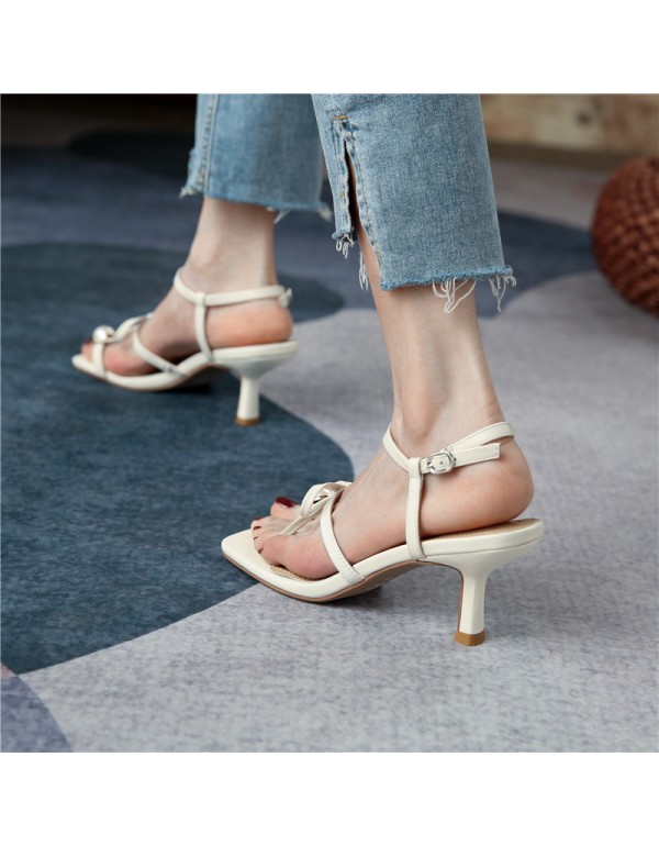 Ximan 2021 summer new sandals women's summer thick heels fashion fairy style open toe bow pearl high heels