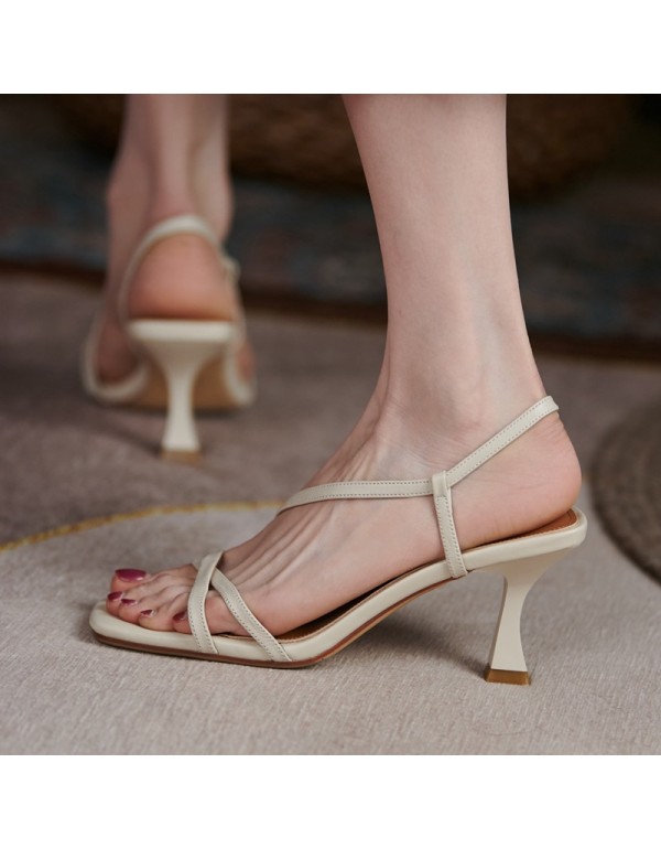 2021 spring and summer new Korean one line sandals female summer high heels fairy style thin heel comfortable thin belt shoes