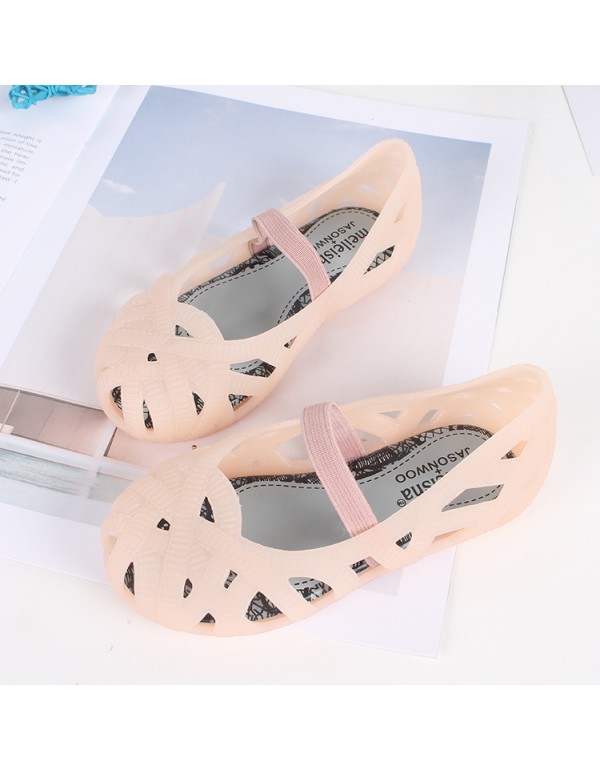 Lovely girls' sandals jelly shoes Baotou hollow ou...