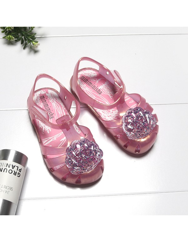 Brazil's new customized little girl's shoes shell glittering powder jelly shoes Baotou lovely baby children's SANDALS BEACH SHOES 