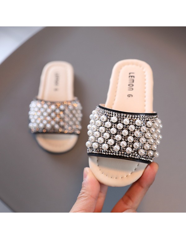 Girls' sandals summer Rhinestone fashion children's slippers 1-2-3-year-old Baby Beach Shoes soft bottom new one-way bracket 