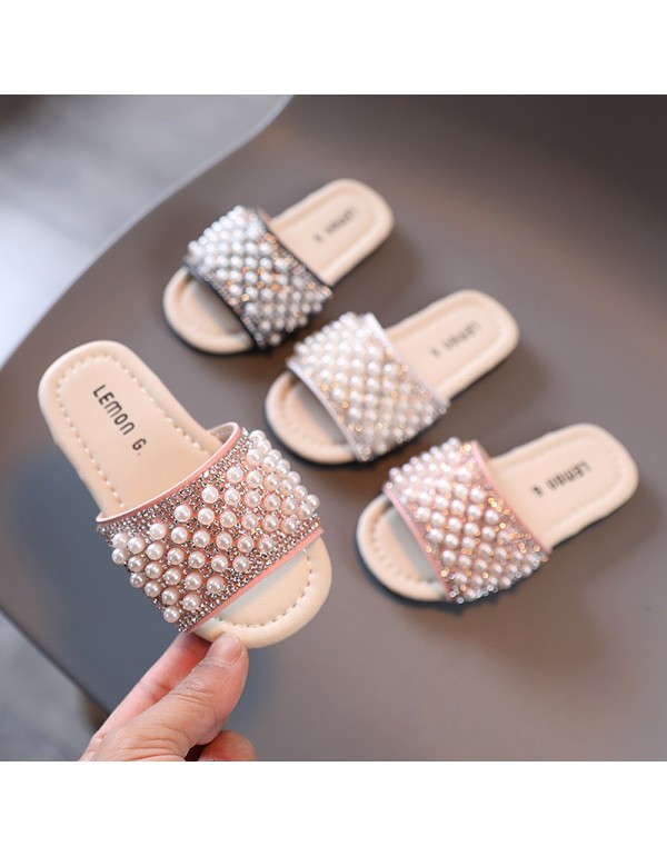 Girls' sandals summer Rhinestone fashion children's slippers 1-2-3-year-old Baby Beach Shoes soft bottom new one-way bracket 