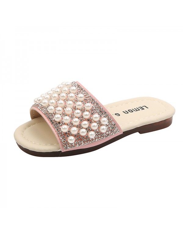 Girls' sandals summer Rhinestone fashion children's slippers 1-2-3-year-old Baby Beach Shoes soft bottom new one-way bracket 