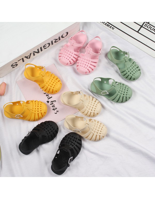 Heli shark new fashion leisure solid color buckle hollow out cool children's shoes daily flat sandals for boys and girls 