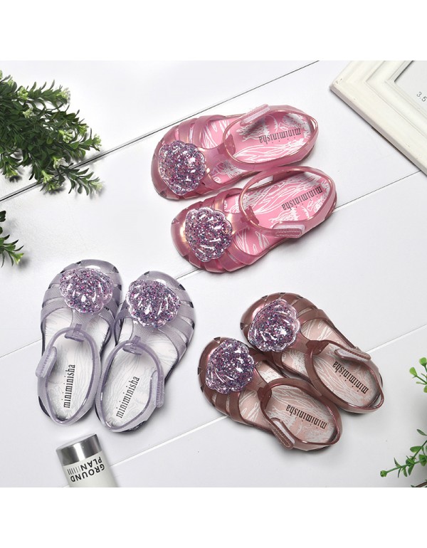 Brazil's new customized little girl's shoes shell glittering powder jelly shoes Baotou lovely baby children's SANDALS BEACH SHOES 