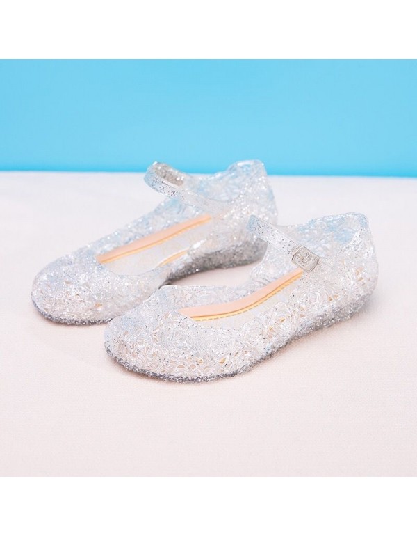 Autumn and summer Princess Aisha snow and ice crystal children's sandals slippers waterproof Cinderella solid color jelly crystal shoes 