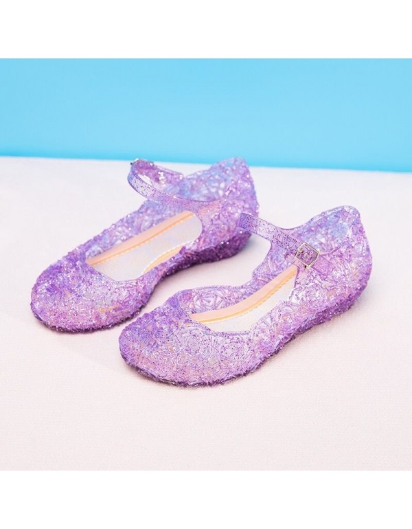 Autumn and summer Princess Aisha snow and ice crystal children's sandals slippers waterproof Cinderella solid color jelly crystal shoes 