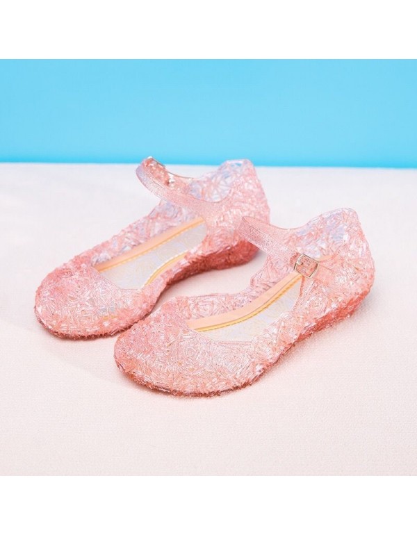Autumn and summer Princess Aisha snow and ice crystal children's sandals slippers waterproof Cinderella solid color jelly crystal shoes 