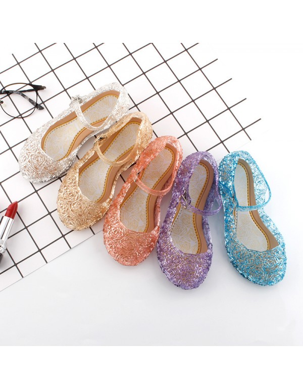 Autumn and summer Princess Aisha snow and ice crystal children's sandals slippers waterproof Cinderella solid color jelly crystal shoes 