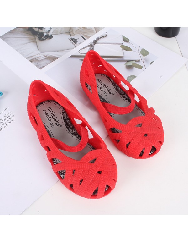 Lovely girls' sandals jelly shoes Baotou hollow out beach shoes middle school children's Non Slip breathable Princess fashion casual shoes 