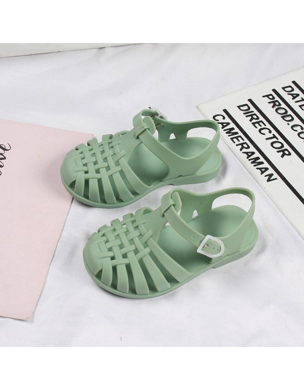 Heli shark new fashion leisure solid color buckle hollow out cool children's shoes daily flat sandals for boys and girls 