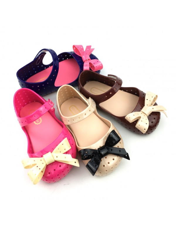 Summer new minimelissa baby children's jelly cool contrast color hollow out bow tie shoes foreign trade wholesale trend 