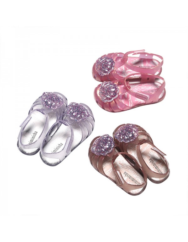 Brazil's new customized little girl's shoes shell glittering powder jelly shoes Baotou lovely baby children's SANDALS BEACH SHOES 