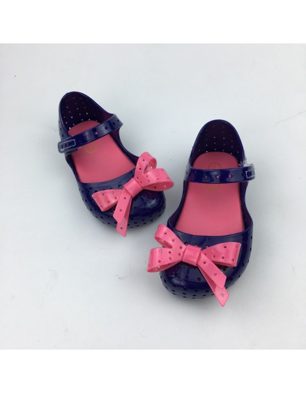 Summer new minimelissa baby children's jelly cool contrast color hollow out bow tie shoes foreign trade wholesale trend 