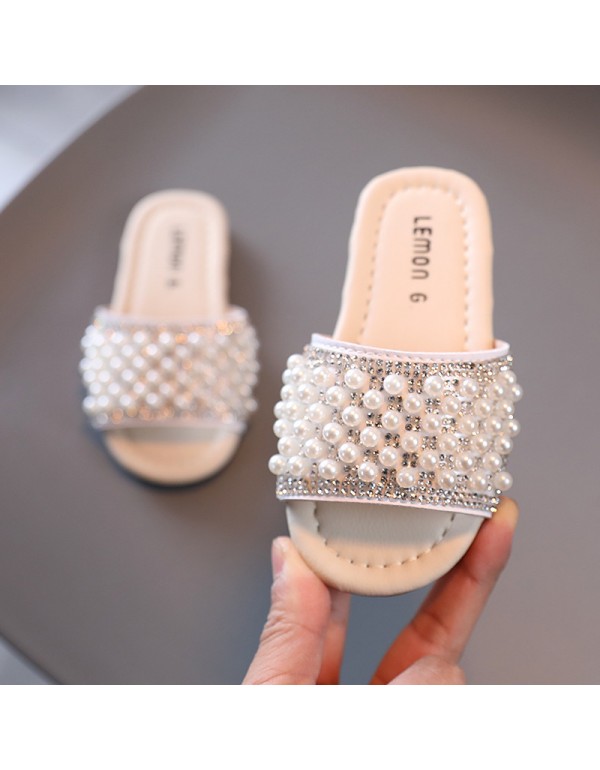 Girls' sandals summer Rhinestone fashion children's slippers 1-2-3-year-old Baby Beach Shoes soft bottom new one-way bracket 