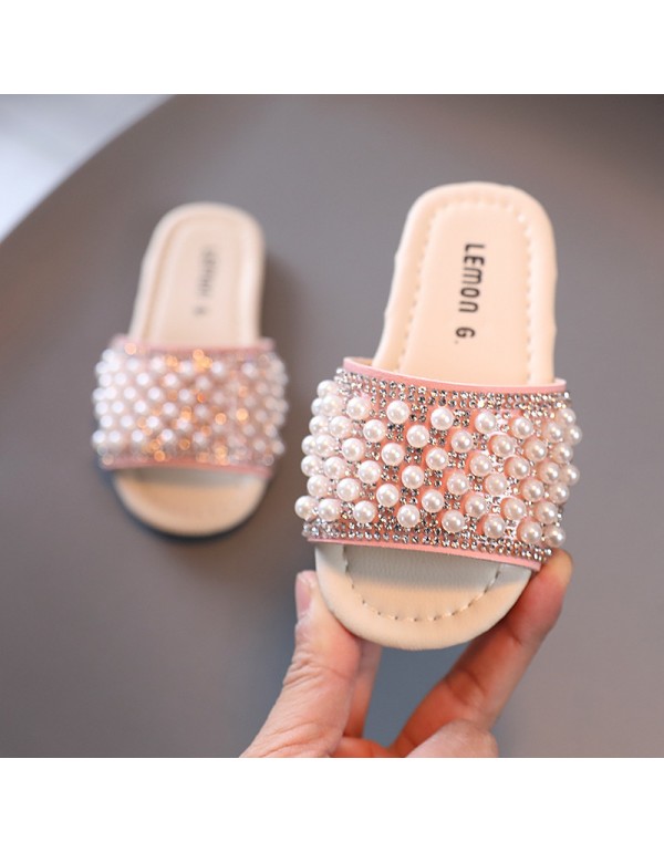 Girls' sandals summer Rhinestone fashion children's slippers 1-2-3-year-old Baby Beach Shoes soft bottom new one-way bracket 