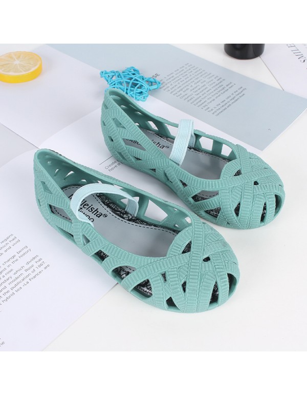 Lovely girls' sandals jelly shoes Baotou hollow out beach shoes middle school children's Non Slip breathable Princess fashion casual shoes 