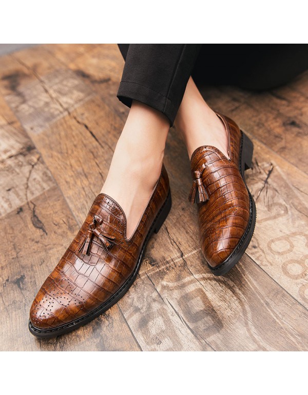 Crocodile leather one-step leather shoes men's casual shoes British cross-border large 38-47 fashion Lefu shoes men's shoes 