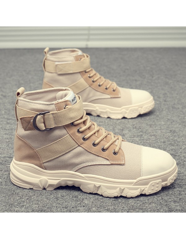 Fashion color matching men's high top shoes new ins fashion canvas Martin shoes warm and casual men's shoes in spring and winter 