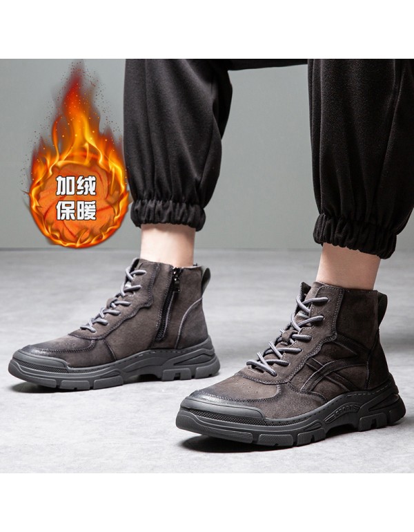 Ns-55502 autumn and winter new high top casual shoes men's winter Plush warm Martin boots men's thick soled men's board shoes 