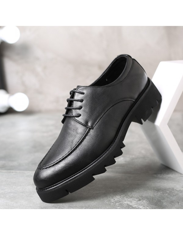 New Retro thick soled men's business shoes autumn lace up casual shoes men's fashion pointed block men's shoes 