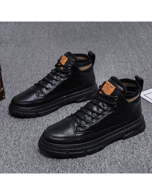 New fashion outdoor men's work shoes winter Plush warm Martin boots men's Retro High help men's cotton shoes 