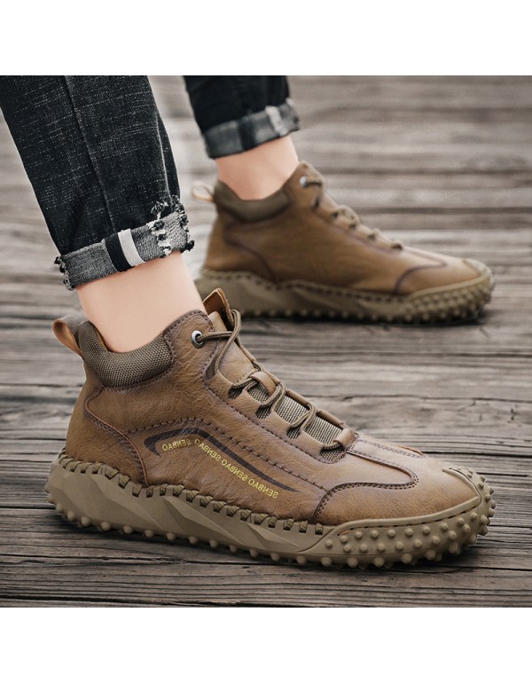 2021 New Retro men's casual shoes warm in autumn and winter large youth high top shoes fashion outdoor work shoes 