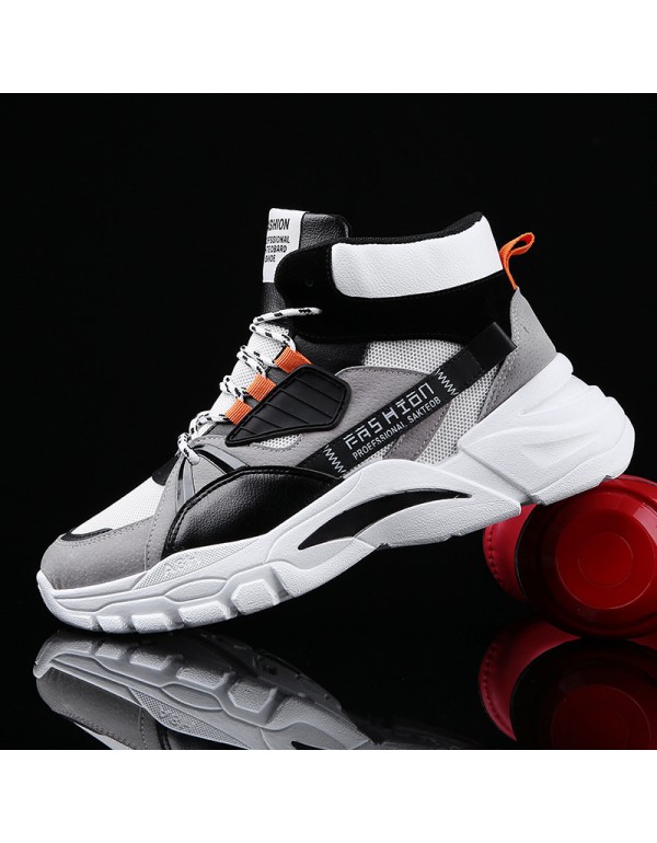 New fashion color matching men's sports shoes autumn and winter thick bottom high top casual men's shoes fashion daddy shoes men's shoes 