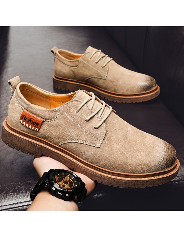 Retro low top thick soled British Style Men's casual shoes autumn lace up work clothes shoes men's fashion large cross-border men's shoes 