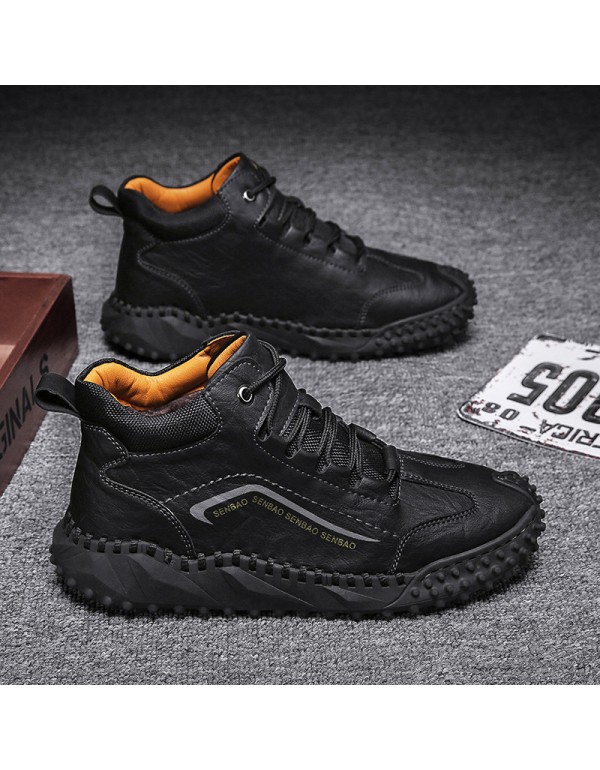 2021 New Retro men's casual shoes warm in autumn and winter large youth high top shoes fashion outdoor work shoes 