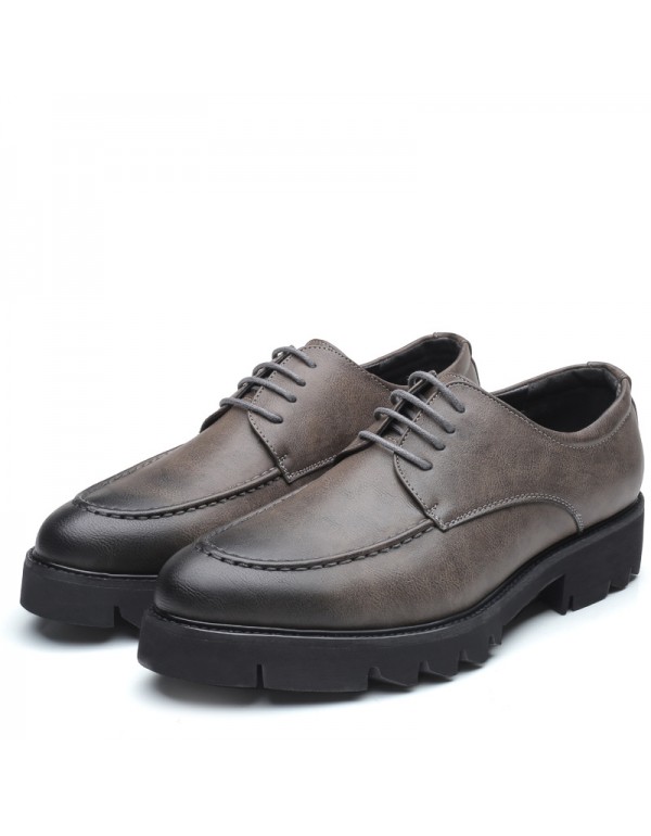 New Retro thick soled men's business shoes autumn lace up casual shoes men's fashion pointed block men's shoes 