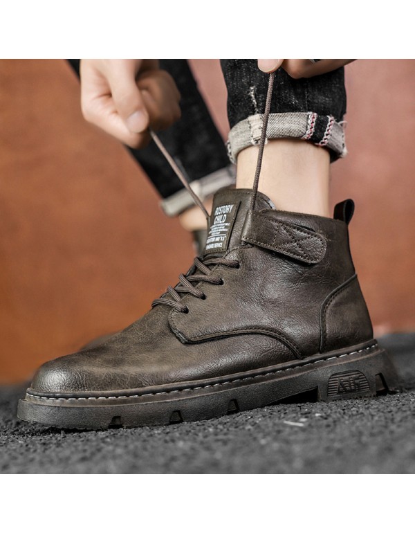 2021 Vintage men's lace up Martin boots fashion British leather shoes men's new autumn and winter high helper work shoes 